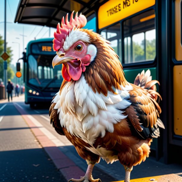 Photo d'une menace d'une poule sur l'arrêt de bus