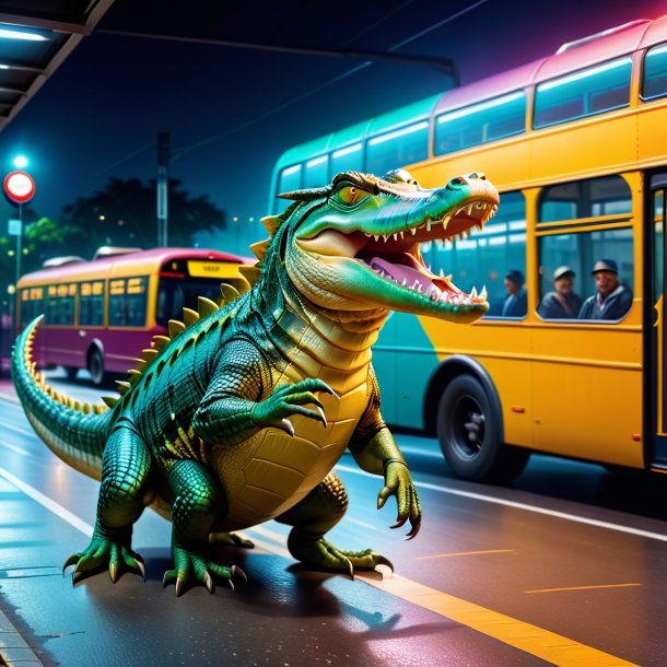 Imagem de uma dança de um crocodilo na parada de ônibus