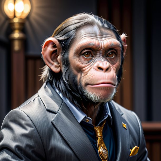 Foto de un chimpancé en una chaqueta gris