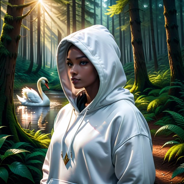 Pic of a swan in a hoodie in the forest