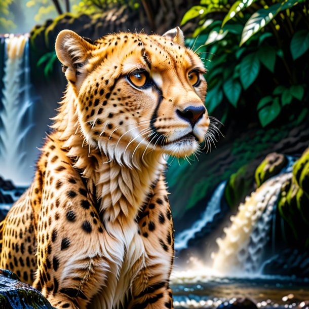 Pic of a drinking of a cheetah in the waterfall