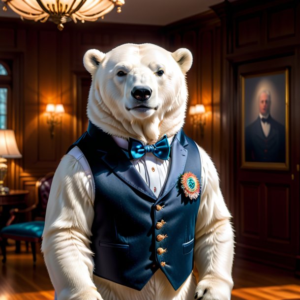 Pic d'un ours polaire dans un gilet dans la maison