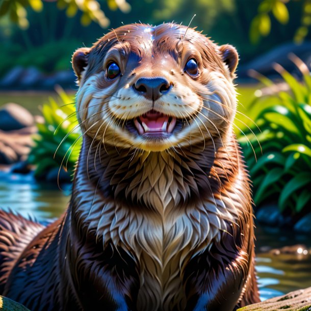 Foto de um sorriso de uma lontra no parque