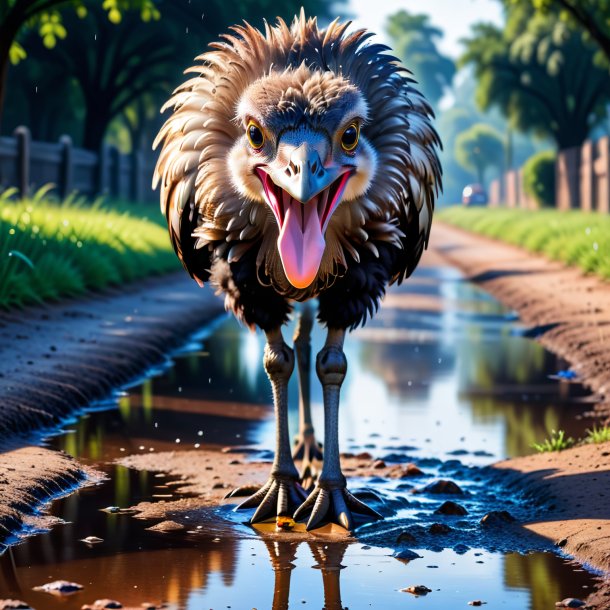 Pic of a ostrich in a gloves in the puddle