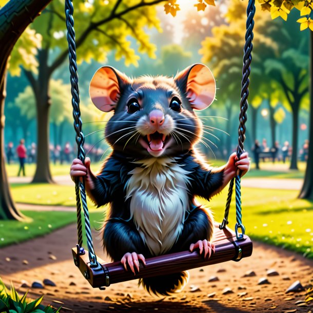 Picture of a swinging on a swing of a rat in the park