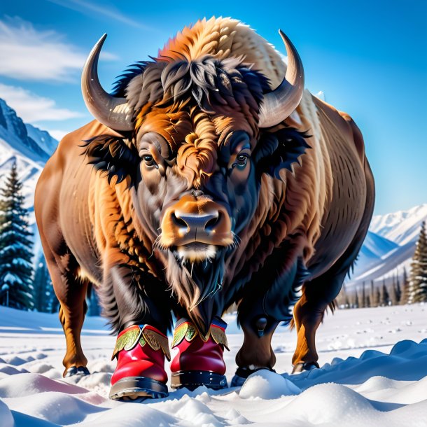 Foto de un búfalo en un zapato en la nieve