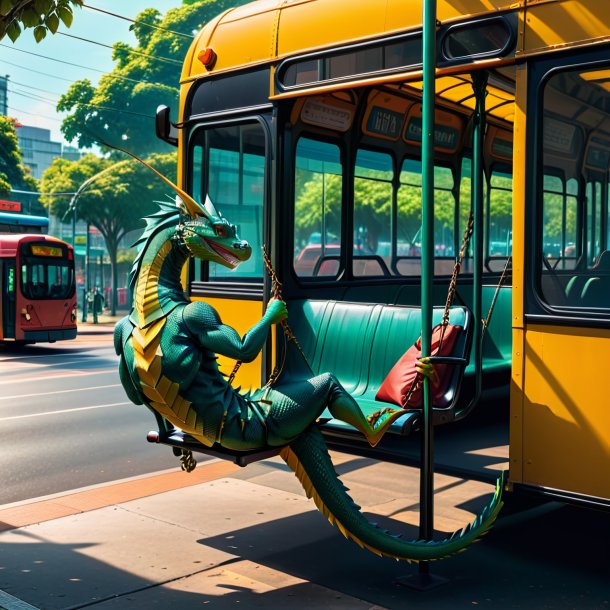 Photo of a swinging on a swing of a basilisk on the bus stop