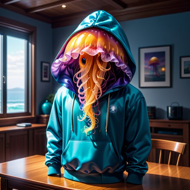 Drawing of a jellyfish in a hoodie in the house