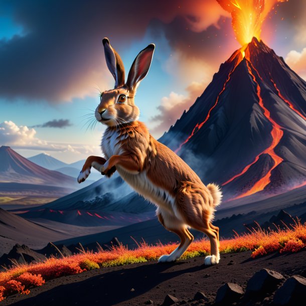 Photo of a dancing of a hare in the volcano