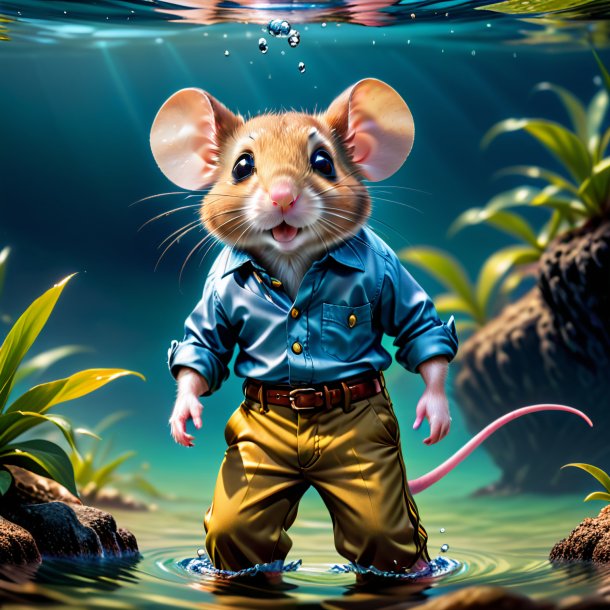 Pic d'une souris dans un pantalon dans l'eau