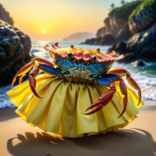 Pic of a crab in a yellow skirt