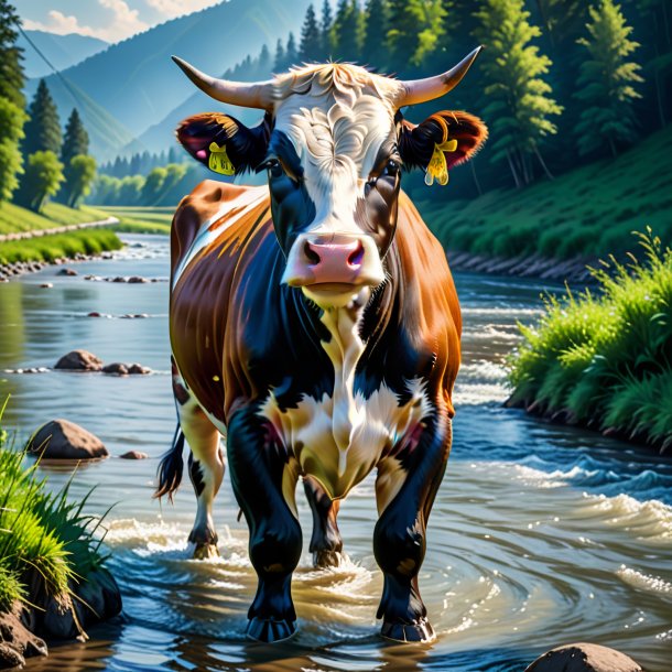 Imagem de uma vaca em uma calça no rio