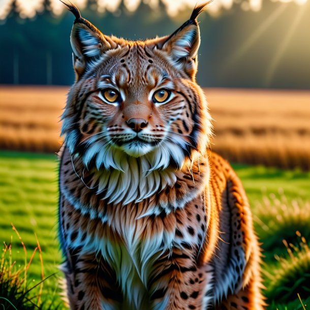 Pic of a lynx in a coat on the field