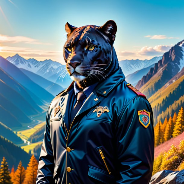 Pic of a panther in a jacket in the mountains