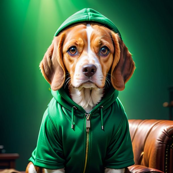 Imagem de um beagle em um hoodie verde