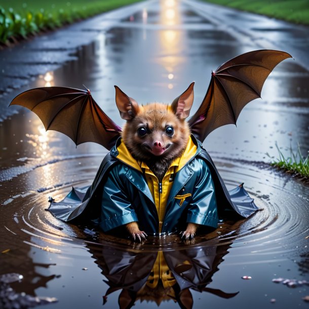 Foto de un murciélago en una chaqueta en el charco