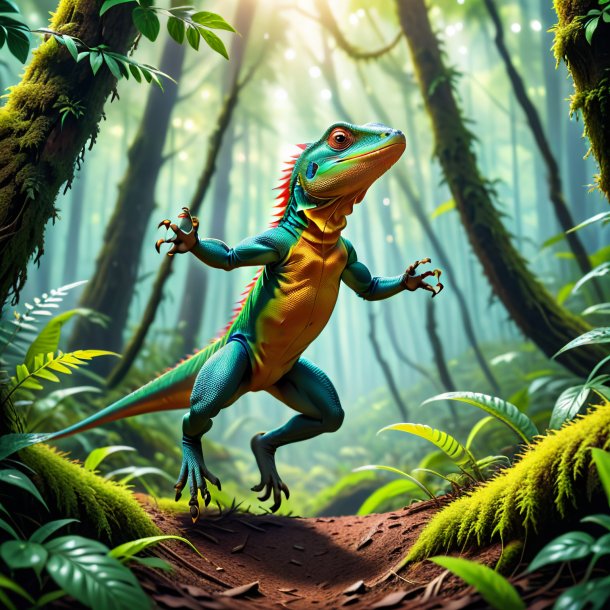 Picture of a jumping of a lizard in the forest