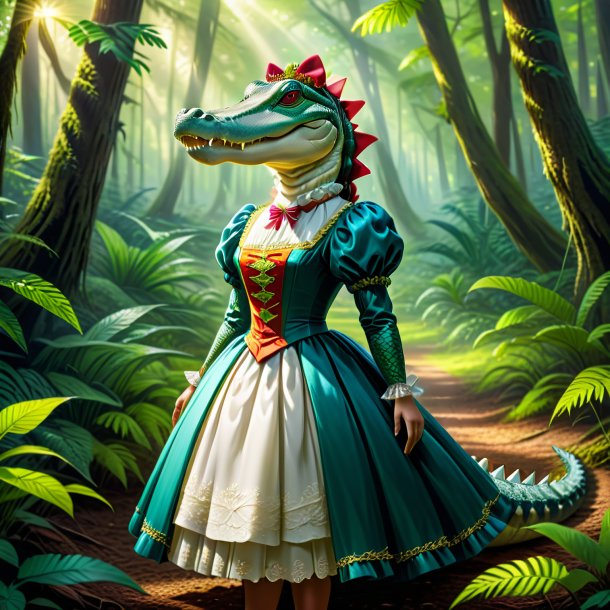 Dessin d'un alligator dans une robe dans la forêt