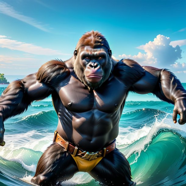 Photo of a gorilla in a belt in the sea