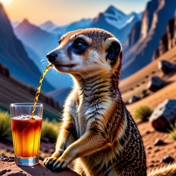 Image of a drinking of a meerkat in the mountains