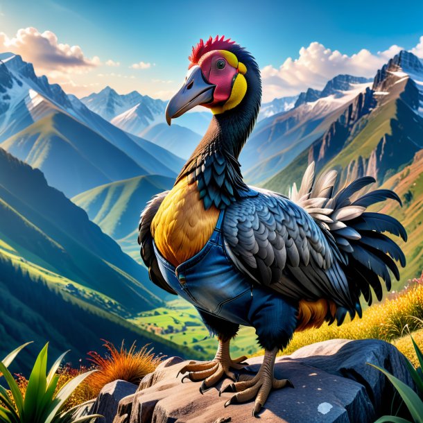 Pic of a dodo in a jeans in the mountains