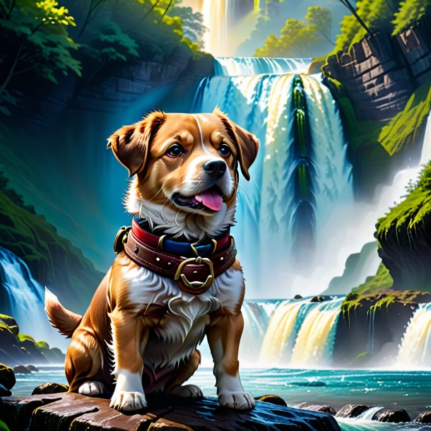 Ilustración de un perro en un cinturón en la cascada