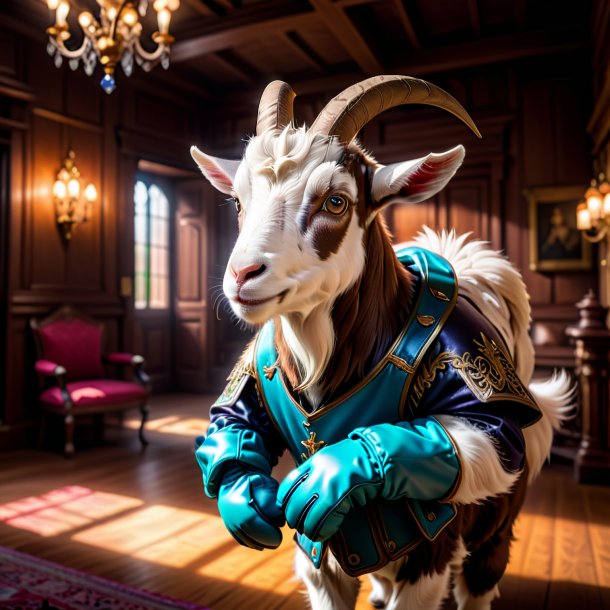 Pic of a goat in a gloves in the house