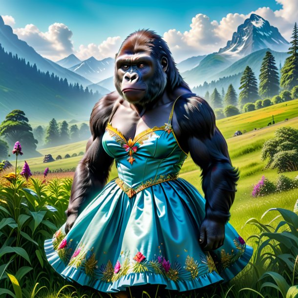 Pic of a gorilla in a dress in the meadow