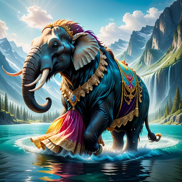 Illustration of a mammoth in a dress in the water