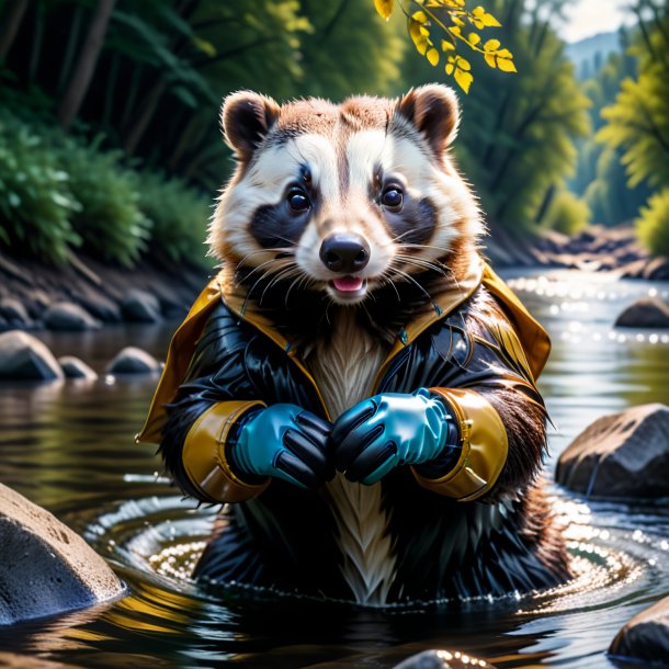 Image d'un blaireau dans un gants dans la rivière