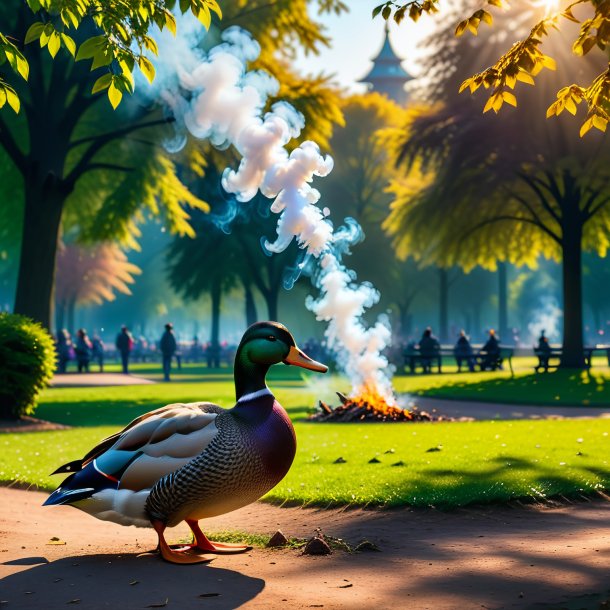 Photo of a smoking of a duck in the park