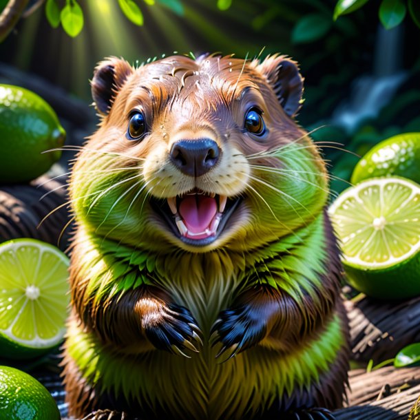 Image of a lime smiling beaver