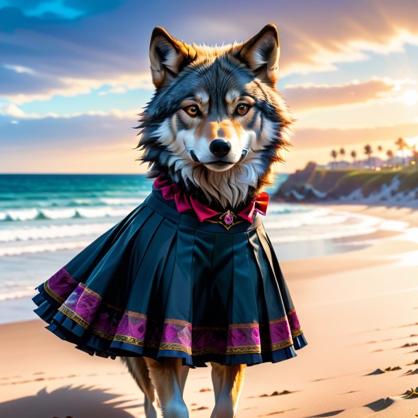 Foto de un lobo en una falda en la playa