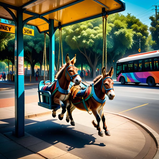 Image of a swinging on a swing of a donkey on the bus stop