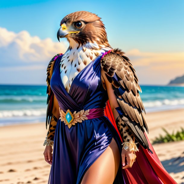 Foto de un halcón en un vestido en la playa