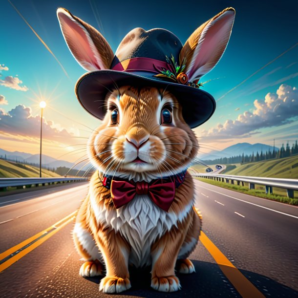 Drawing of a rabbit in a hat on the highway