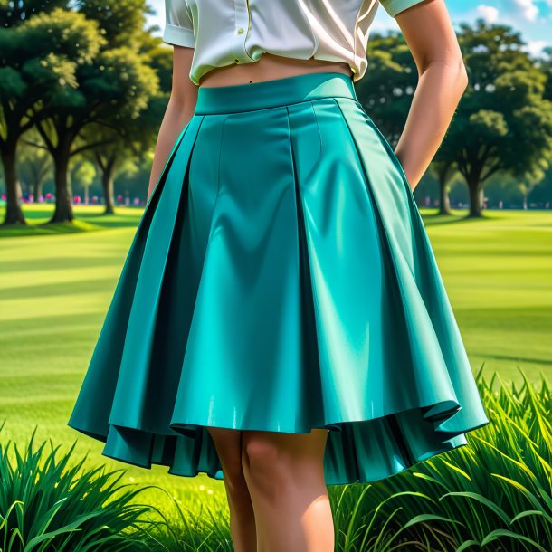 Image of a teal skirt from grass