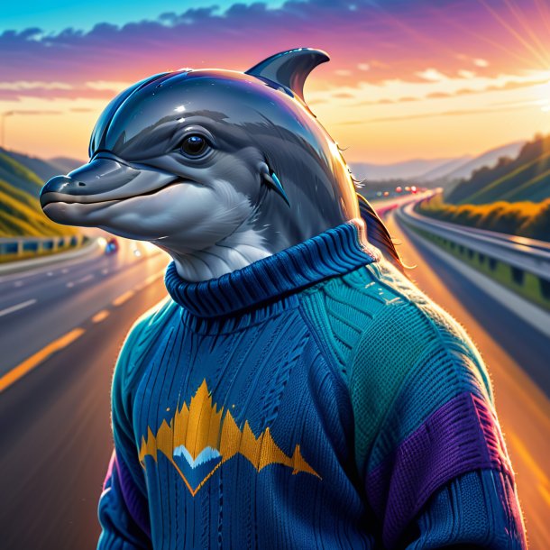 Illustration of a dolphin in a sweater on the highway