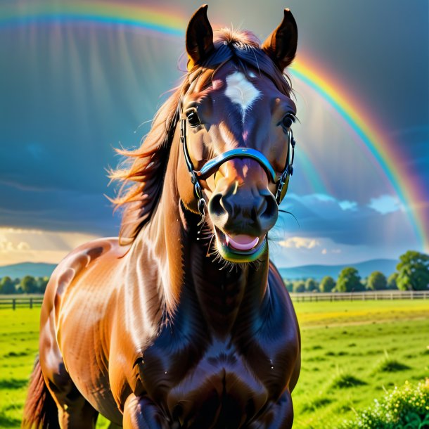 Picture of a smiling of a horse on the rainbow