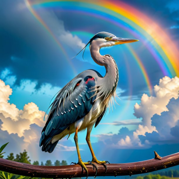 Photo d'un héron dans une ceinture sur l'arc-en-ciel