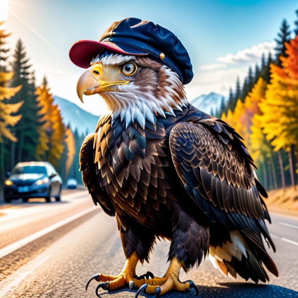 Foto de un águila en una gorra en el camino