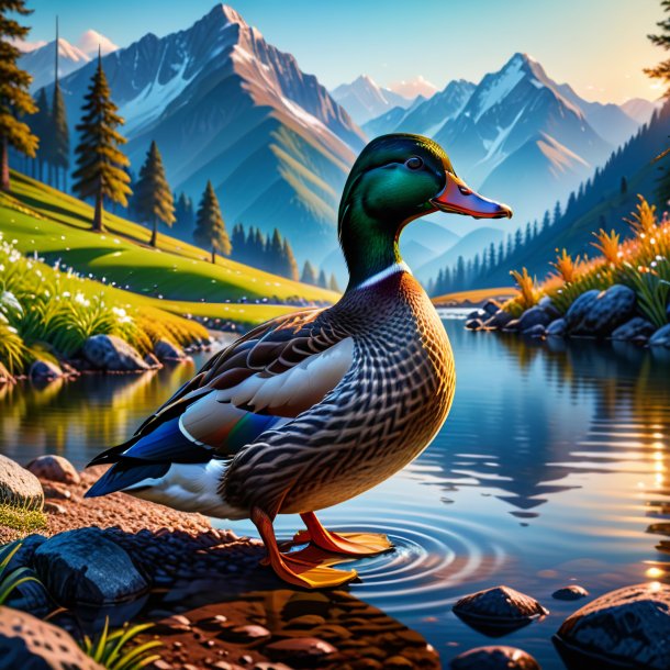 Picture of a drinking of a duck in the mountains