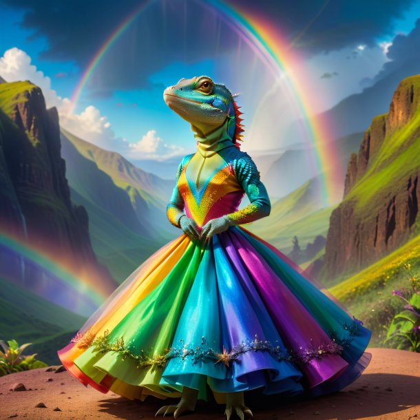 Imagen de un lagarto en un vestido en el arco iris