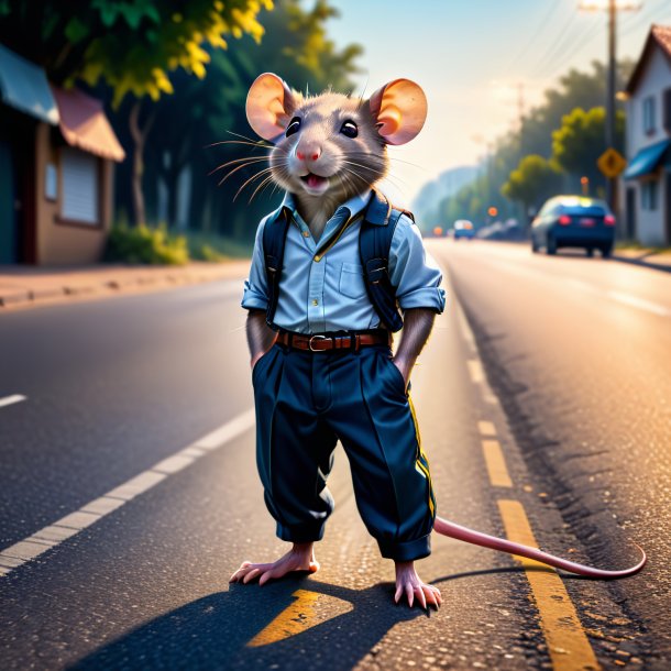 Picture of a rat in a trousers on the road