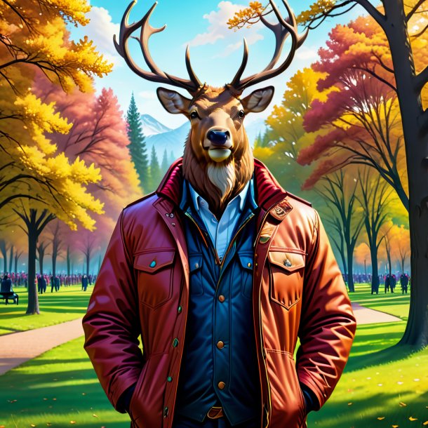 Drawing of a elk in a jacket in the park