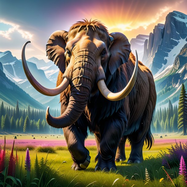 Photo of a threatening of a mammoth in the meadow