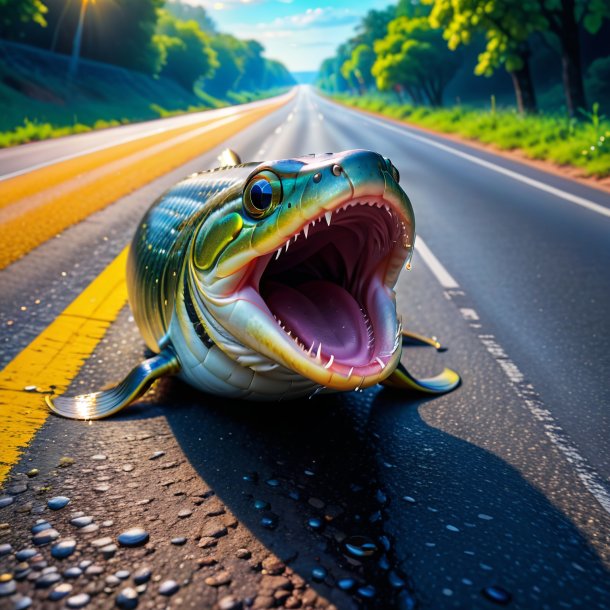 Photo of a crying of a eel on the road