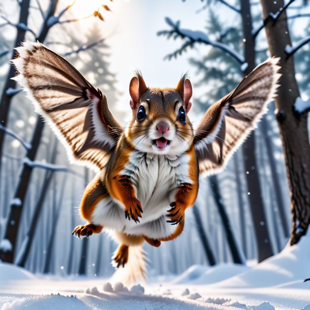 Photo of a threatening of a flying squirrel in the snow