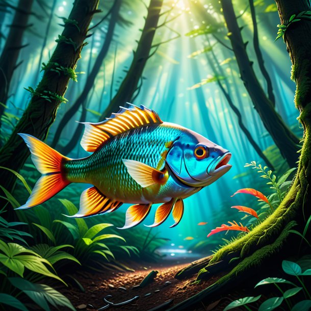 Drawing of a fish in a belt in the forest