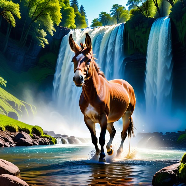 Photo of a dancing of a mule in the waterfall